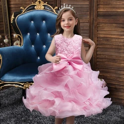 Exquisite Flower Girl Elegant Clothing Western Fluffy Layered Princess Wedding Children's Dress Bow Cute Customer