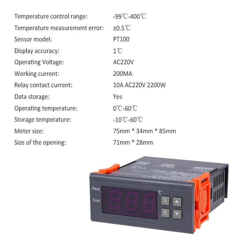 Digital Temperature Controller -99~400 degree PT100 M8 Probe Thermocouple Sensor Embedded Thermostat 220V Heating Cooling Switch