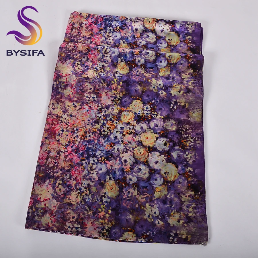 [BYSIFA] Silk Scarf Shawl Femmes Foulard New Magnolia Design Ladies Double Faces Long Scarves Printed Beige Pink Hijabs160*70cm