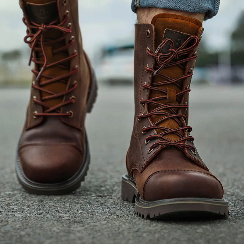 Botas tácticas de combate impermeables – Cuero para moto y senderismo - imagen 2