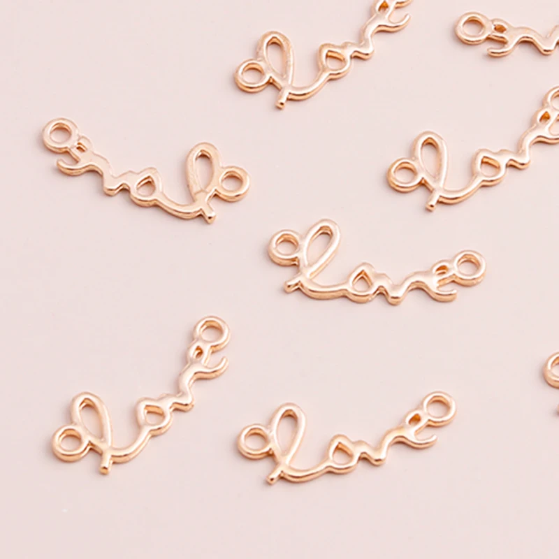 Leslie 50pcs Gold Color Letters Love Connectors Charms for DIY Making Bracelets Necklaces Handamde Jewelry Accessories