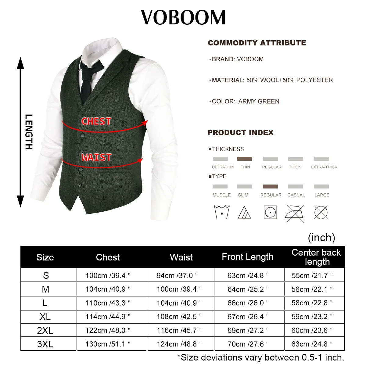 VOBOOM Rompi Pria Rompi Setelan Campuran Wol Herringbone Rompi Gaun Kerah Khusus 018