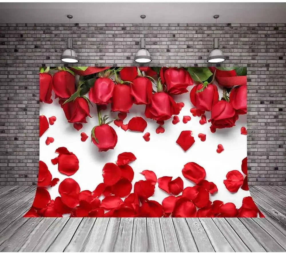 White Background Romantic Red Rose Petals for Sweet 16th Party Photo Booth Props Photography Backdrop