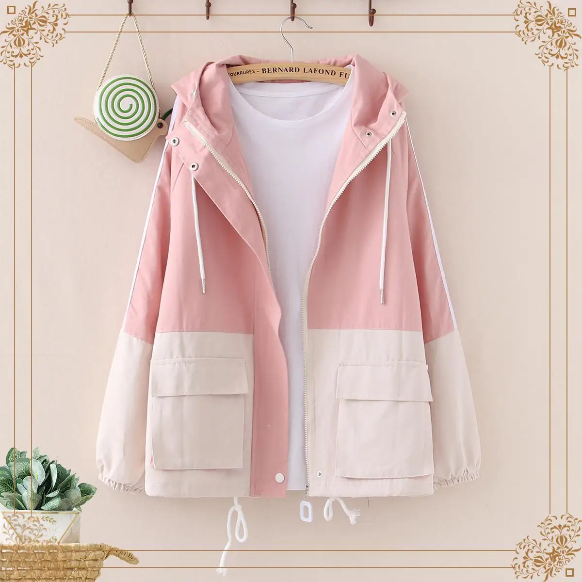 Windbreaker Jacket Women 2024 Spring Women Hooded Jacket Coats Zipper Trench Patchwork Woman Basic Casual Femme Jaqueta Feminina