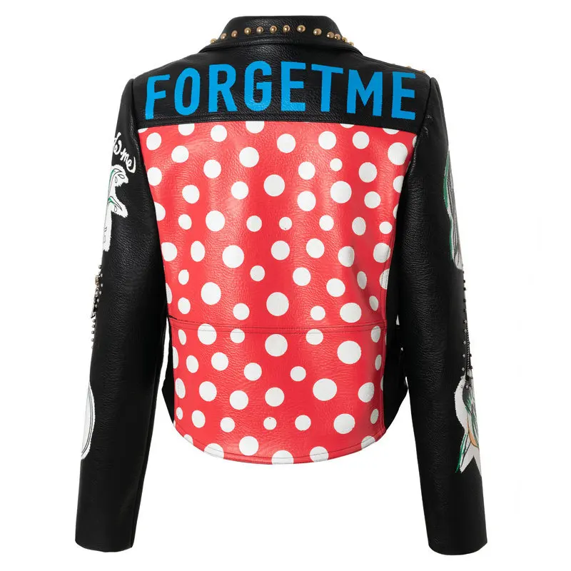 Chaqueta de cuero PU con remaches para mujer, abrigo con estampado de locomotora, estilo Punk, Y1101