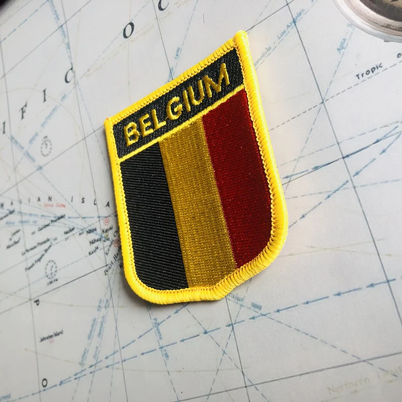 BELGIUM National Flag Embroidery Patches Badge Shield Square Shape Pin  One Set  On The Cloth Armband   Backpack  Decoration