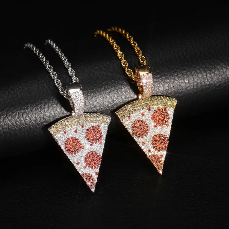 AAA+ Cubic Zirconia Paved Bling Ice Out Gold Color Strawberry Cake Pendants Necklaces  for Men Women Hip Hop Rapper Jewelry