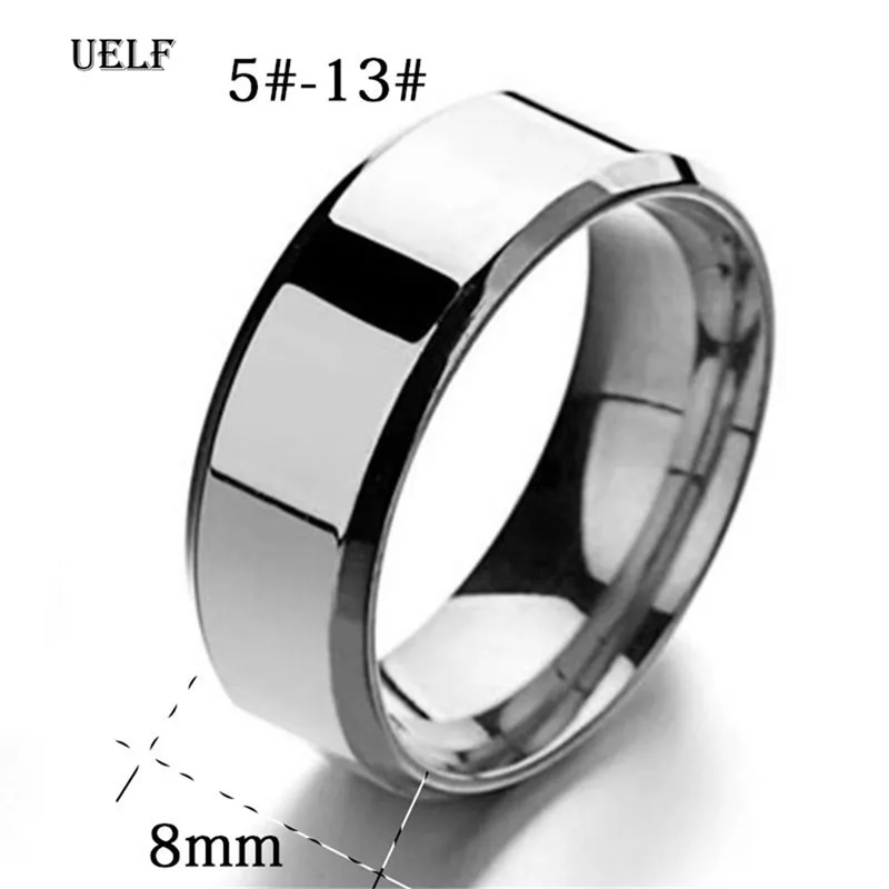 Uelf Simple Design 8MM Wide Stainless Steel Rings Trendy Rose Gold/Silver/Gold Color Wedding Ring Jewelry For Women Men