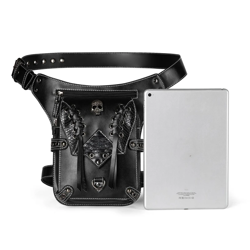 Fashion Vintage Steampunk Moto Bag PU Repellent Rock Gothic Biker Waist Bags Shoulderbag Packs Victorian Women Drop Leg Pouch