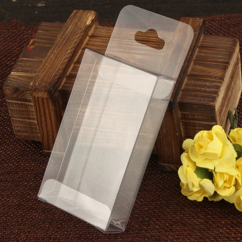 100Pcs/Lot PVC 15MMX40MMX70MM Clear Plastic Packaging Boxes with Hang Hole Small Craft Gift Transparent Package Box