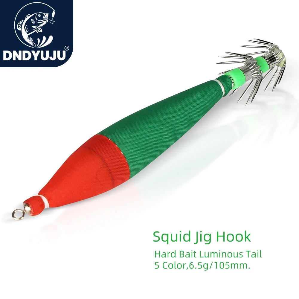 DNDYUJU 5pcs Fishing Lure Luminous Tail Plastic Squid Jig Hook Saltwater Bait Fishing Lure Tackle for Octopus Cuttlefish Catch