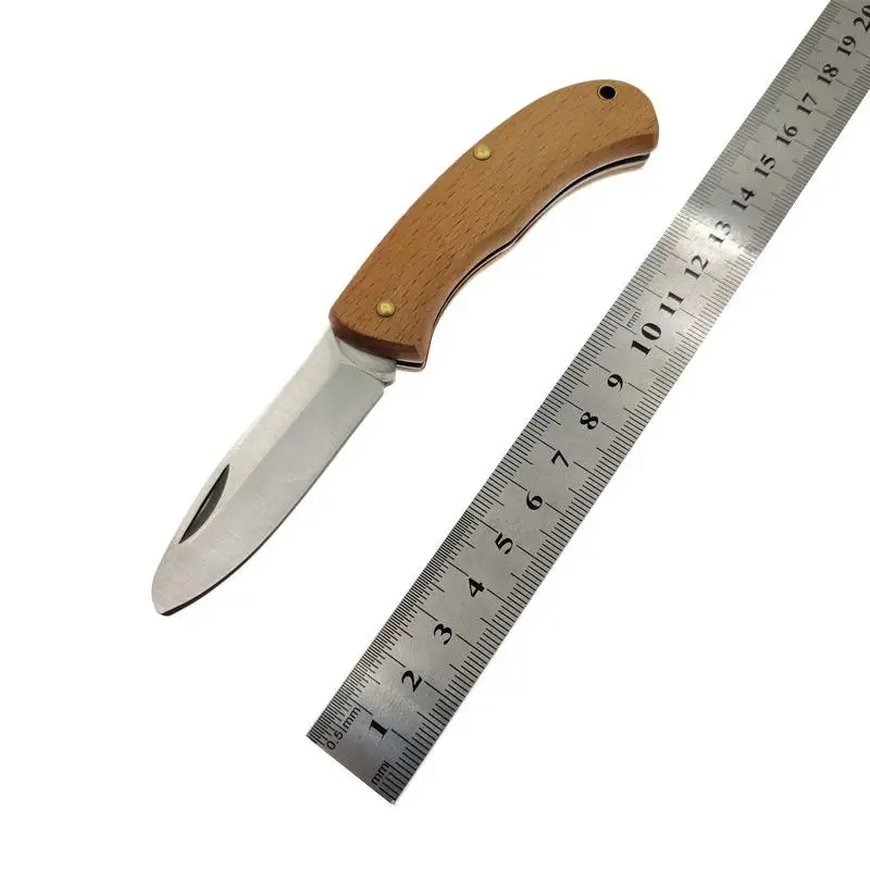 Swayboo-Aço inoxidável Segurança Folding Knife, madeira Beech Handle, Camping ao ar livre, lâmina redonda, faca de frutas, FD-312