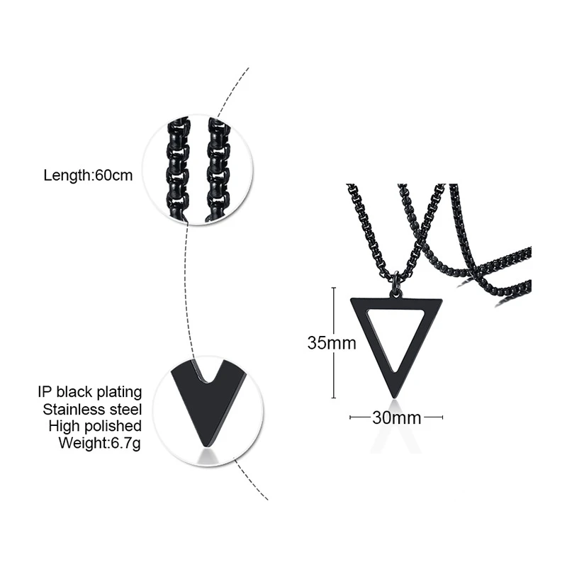 Vnox Geometric Men's Necklaces,Hollow Triangle Pendant,Minimalist Metal Stainless Steel Male Simple Casual Collar Jewelry image 6