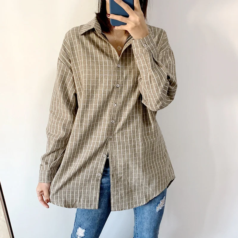 

2024 Autumn Women Vintage Plaid Shirts Streetwear Blouse Long Sleeve Top Korean Fashion Casual Loose Clothing