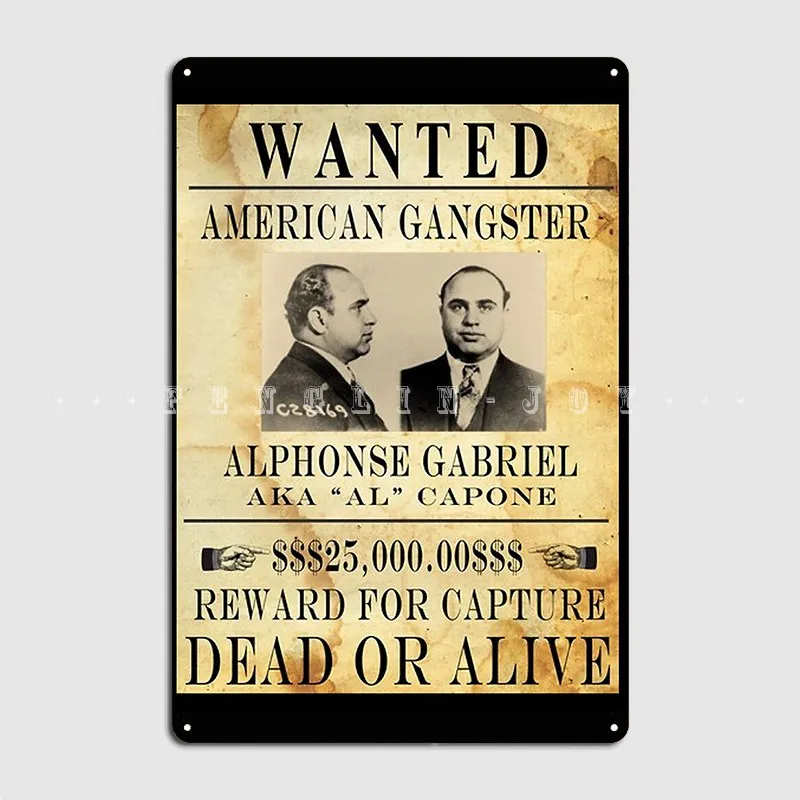 Al Capone Vintage Gangster Wanted Poster Metal Plaque Poster Pub Pub Garage Vintage Mural Painting Tin Sign Poster