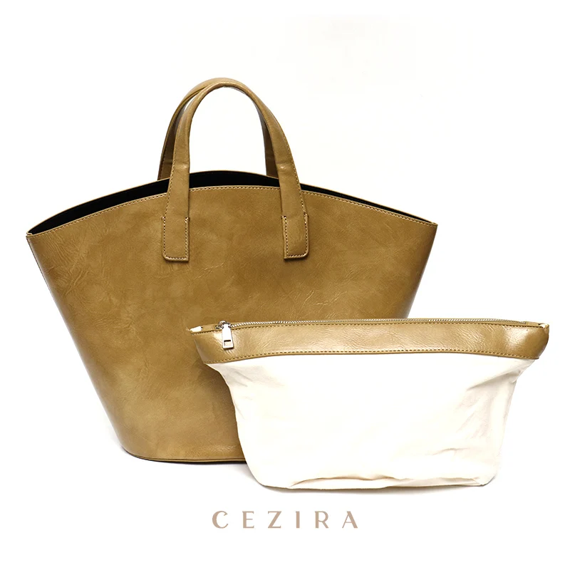 CEZIRA Chic PU borsa in pelle vegana per donna borsa a tracolla semplice in tinta unita borsa a secchiello per spalla Casual grande quotidiana