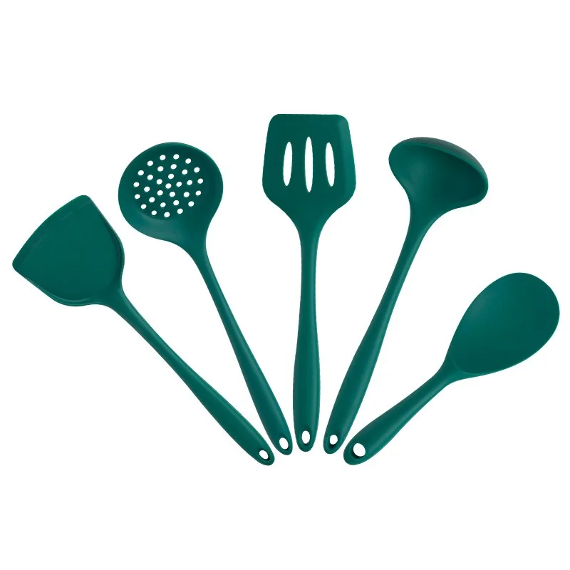 Heat Resistant Silicone Cooking Utensil Set Green Spatula Soup Spoon Brush Ladle Pasta Colander Non-stick Cookware Kitchen Tools