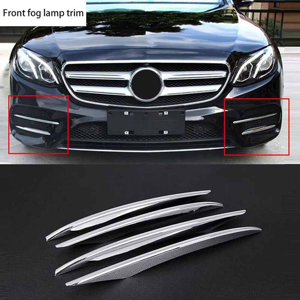 4pcs ABS Chrome Front Fog Lamp Cover Trim For Mercedes Benz E Class W213 E200 E300 2016-2019 E43 AMG Exterior Car Accessories