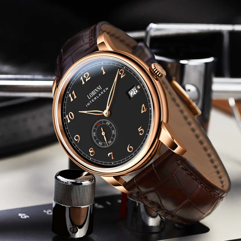 LOBINNI الفاخرة هانغتشو 5000A مايكرو الدوار حركة الرجال ساعات أوتوماتيكية رقيقة جدا مقاوم للماء رجالي Menchical ساعة اليد