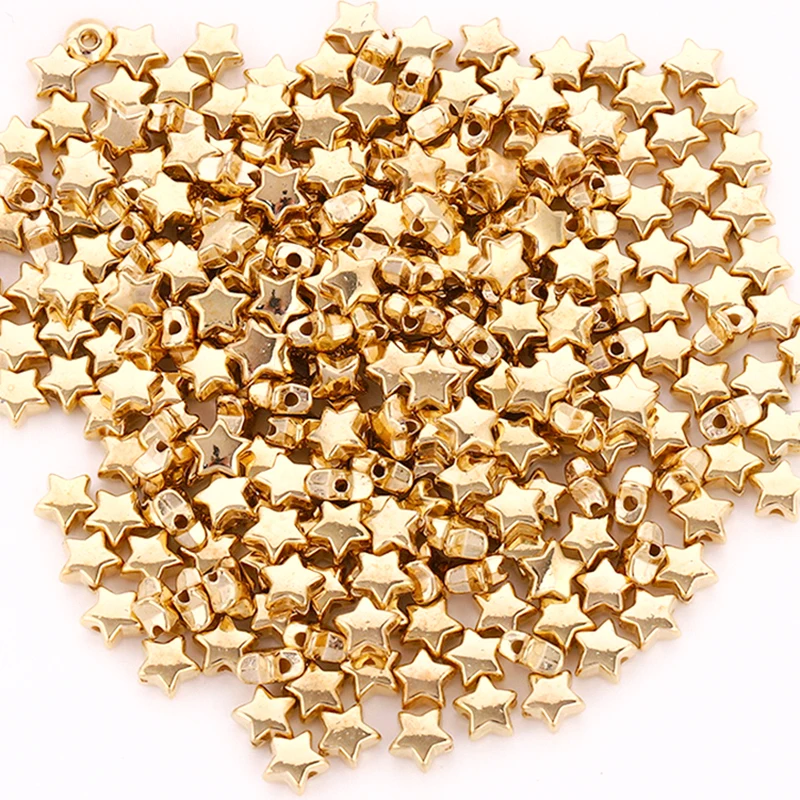 100-200pcs/lot 6/9mm Star Beads for Needlework Jewelry Making CCB Gold Plated Pentagram Spacer Beads Handmade Diy Bracelets