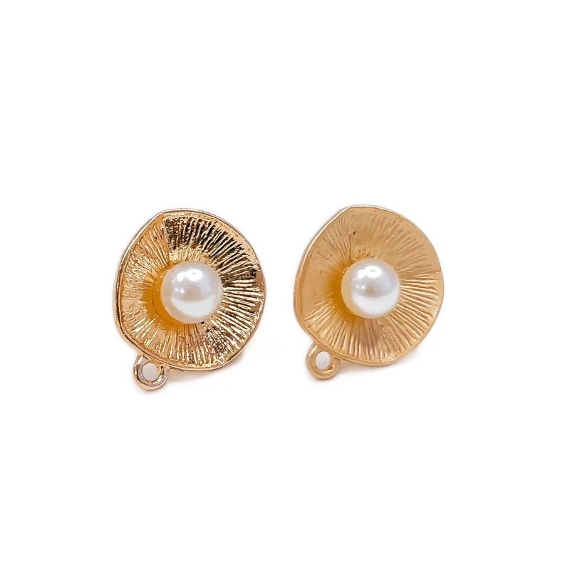 

KC Gold Color Plated Round Stud Earring Pearl Diy Material Connector Linker Eardrop Accessories Charms Jewelry Component 6pcs