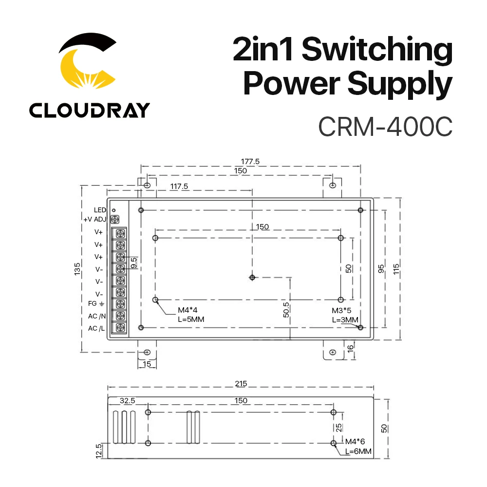 Cloudray 2in1 Swithch Power Supply 5V 5A & 24V 15A 400W CRM-400C for Fiber Marking Machine Power System