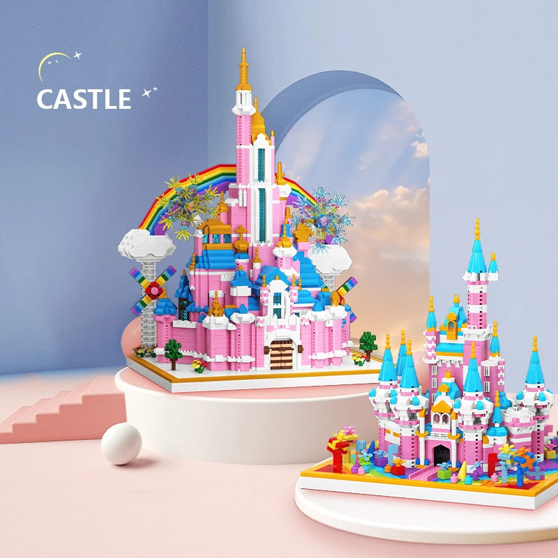 

6230pcs+ Pink Fairy-tale Rainbow Castle Micro Building Blocks Assembled Architecture Model Mini Bricks Figure Toy For Kid Gifts