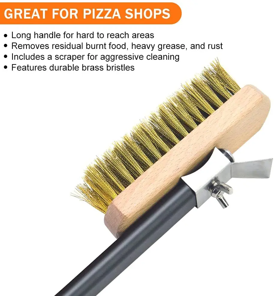 SHANGPEIXUAN Professional Pizza Oven Copper Brush Scraper Household Grill Brass Cleaning Brush with 21 inch Aluminium Handle