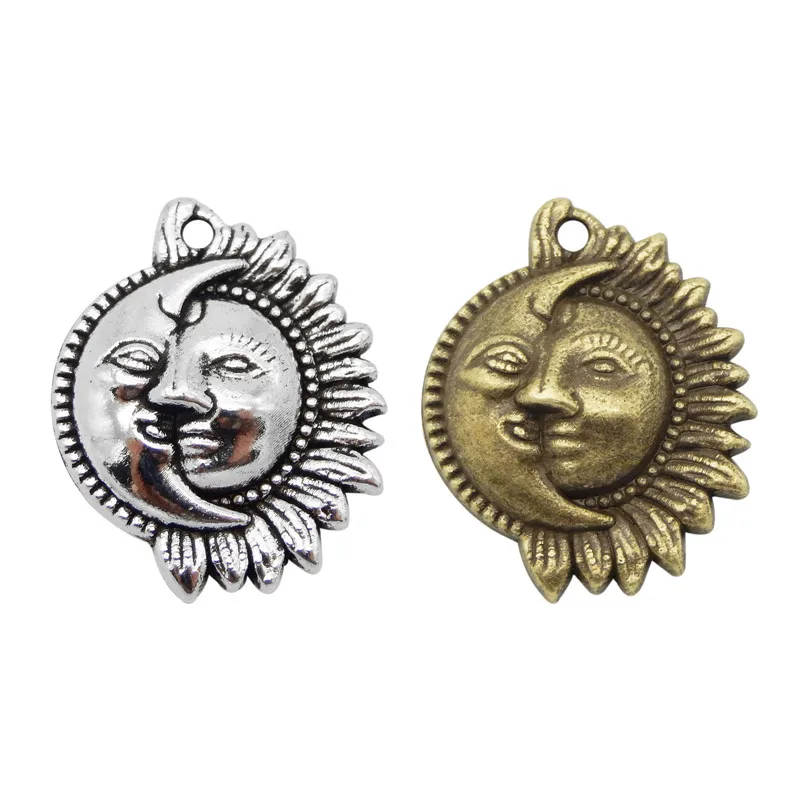 10pcs/pcs Moon and Sun charms for Jewelry Making Vintage Necklace Bronze Metal Color Diy Necklace Charm Accessories Fashion