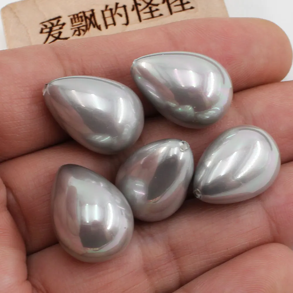 APDGG 14x20MM 5 Pcs Natural Gray Sea Shell Pearl Half Hole Teardrop Beads For Pendant Earrings DIY Jewelry Findings