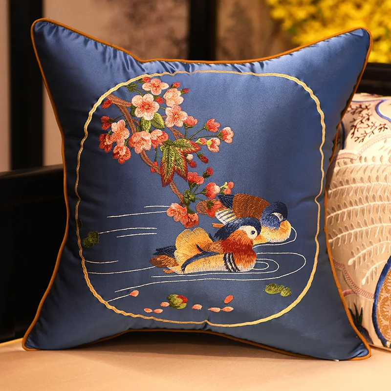 Traditional Chinese Style Mandarin Duck Embroidery Cushion Covers High-grade Luxury Flowers Waist Pillowcases Sofa Pillow Covers