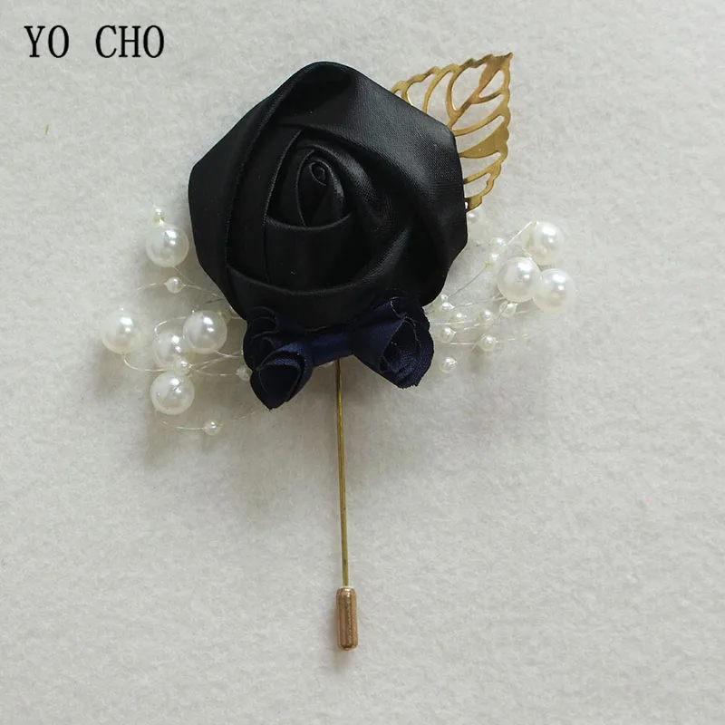 YO CHO  Delicate Wedding Man Boutoniere  Artificial Flowers with Golden Leaves  Woman Brooch  Vintage Dress Decor
