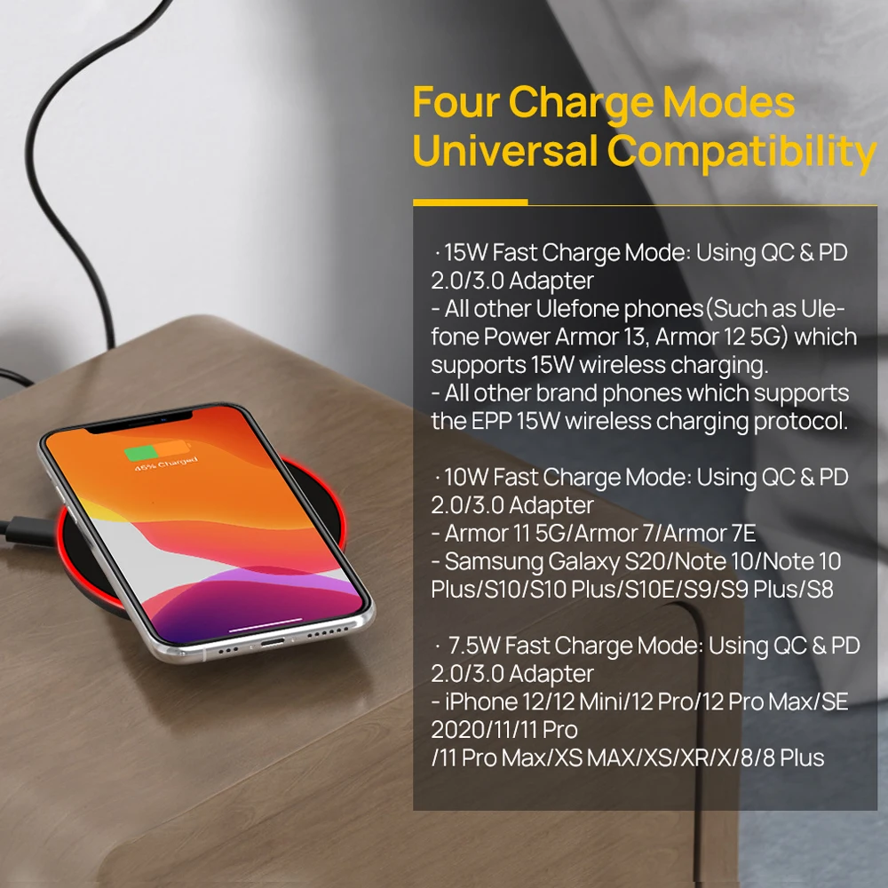 Ulefone UF005 15 واط تشى اللاسلكية شحن الوسادة ل ulefone درع 12 قوة درع 13 ل iPhone13