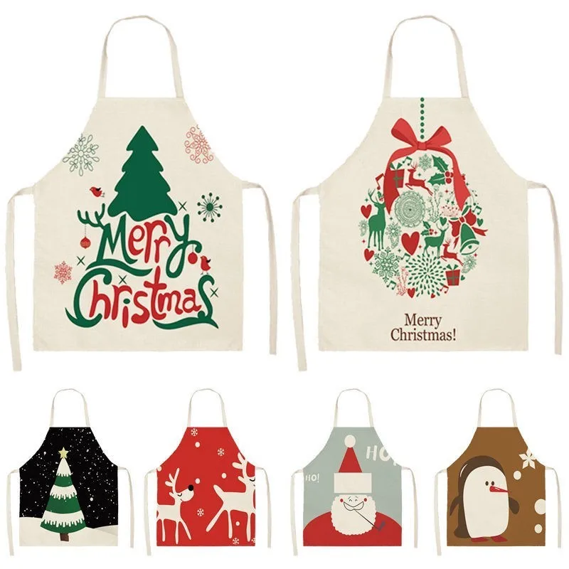 

1pcs Christmas Apron Deer Snowflake Pinafore Cotton Linen Aprons 53*65cm Woman Adult Bibs for Home Kitchen Cooking Baking CM1003