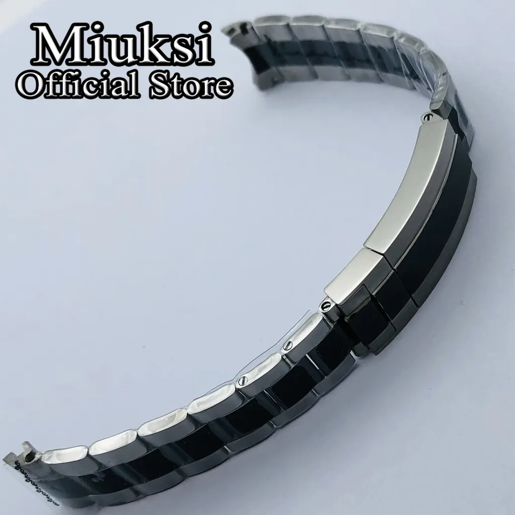 Miuksi 20mm silver black 316L solid stainless steel watch band folding buckle fit 40mm watch case bracelet mens strap