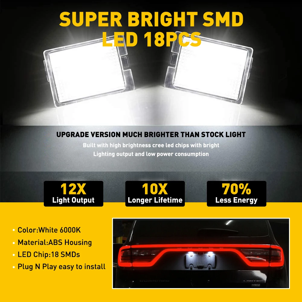 Auto Car LED Number License Plate Lights For Dodge Durango Citadel GT Limited Pursuit R/T Rallye Special Service SRT SXT 14-21