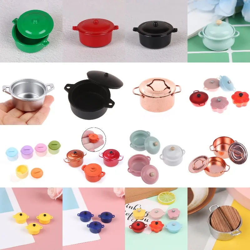 Dollhouse Miniature Cooking Soup Pot Cookware Casserole Dish Stew Pan Stock Pot Round Copper Pot Kitchenware Kitchen Accessories