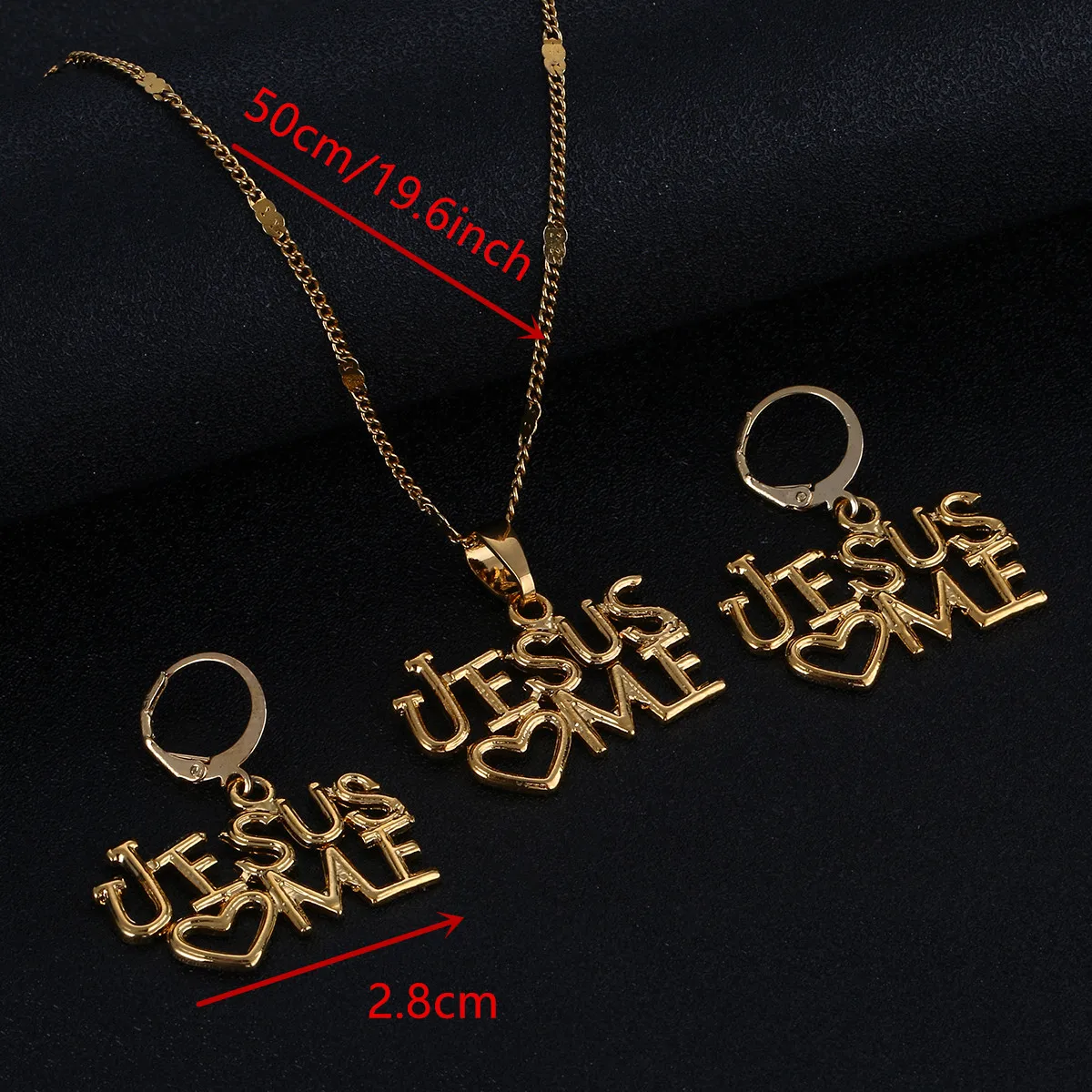 Gold Color Jesus Pendant Heart Cross Necklace Earrings Christ Savior Redeemer Deliverer Christ Religious Jewelry Sets