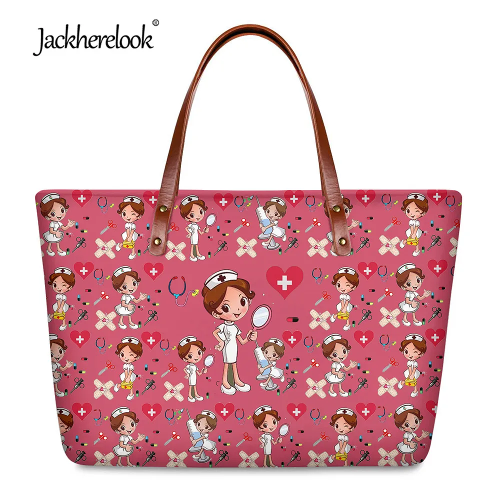 

Jackherelook Ladies Fashion Handbag Nurse Print Casual Female Shopping Beach Shoulder Big Capacity Bag Bolso Mujer