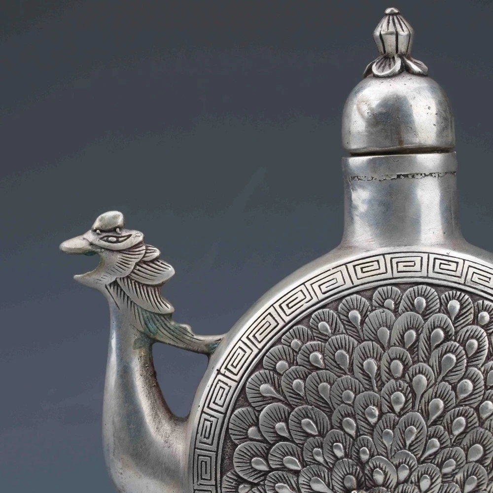 Details about COLLECTIBLE CHINESE SILVER COPPER HANDWORK PEACOCK TEAPOT