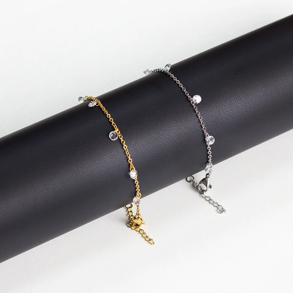 LUXUSTEEL Stainless Steel Bracelets For Women Golden Plated Silver Charm Cubic Zirconia Link Chain Bracelet Pulsera Collier