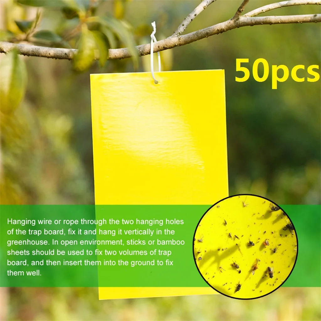 50 Sheets Yellow Fly Traps Bugs Sticky Board Dual-Sided Catching Aphid Insect Pest Control Whitefly Thrip Leafminer Glue Sticker