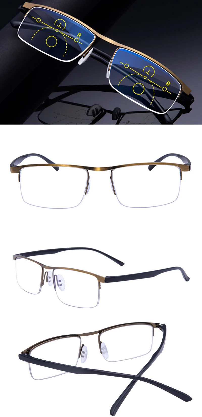 2021 intelligenter Zoom Progressive multifunktionale Lesebrille Damen Herren Multifokale Anti-Blaulicht-Hyperopie-Brille – Detail 14