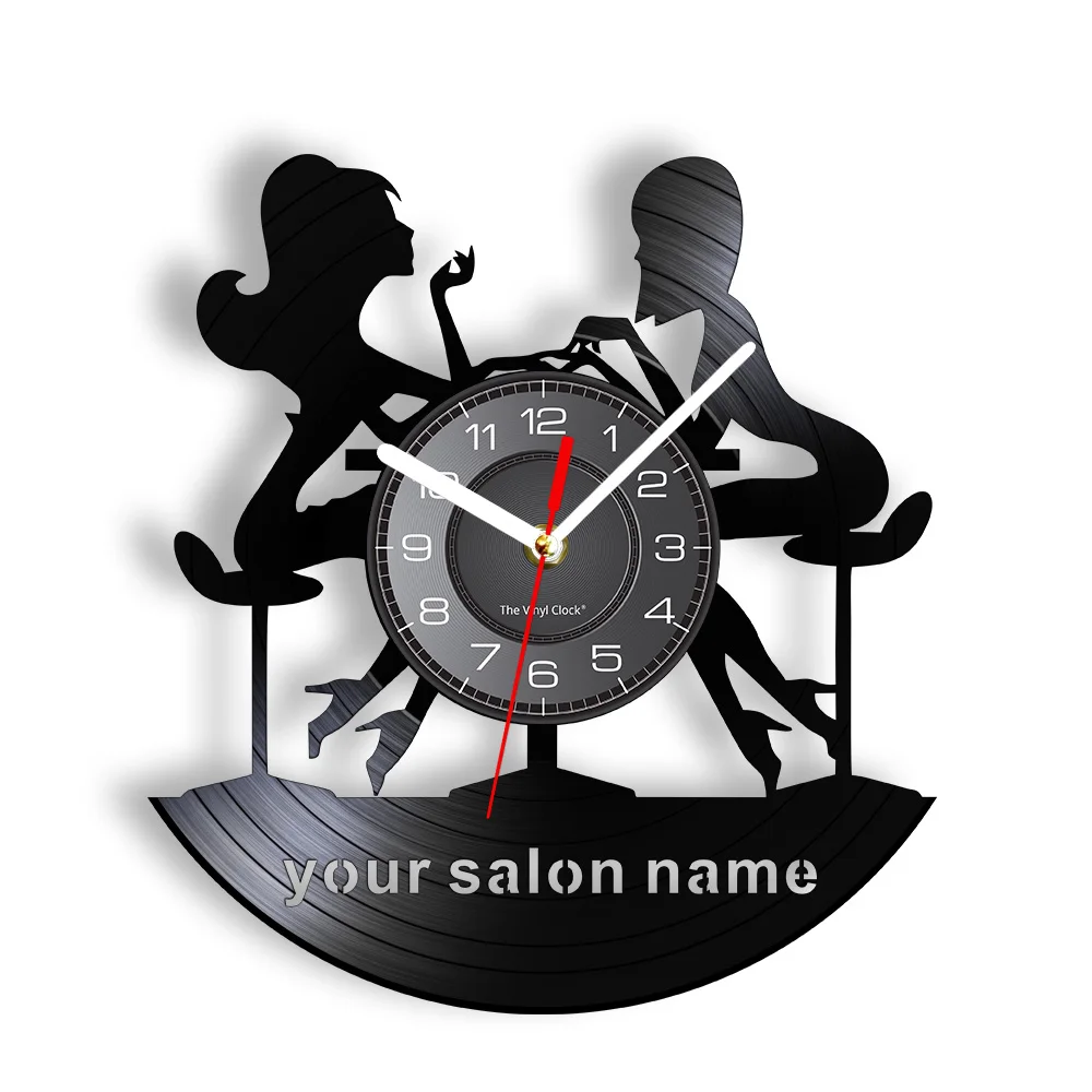 Custom Salon Nail Name Vinyl Record Wall Clock Personised Your Name Beauty Bussiness Decorative Home Decor Wall Decor Watch