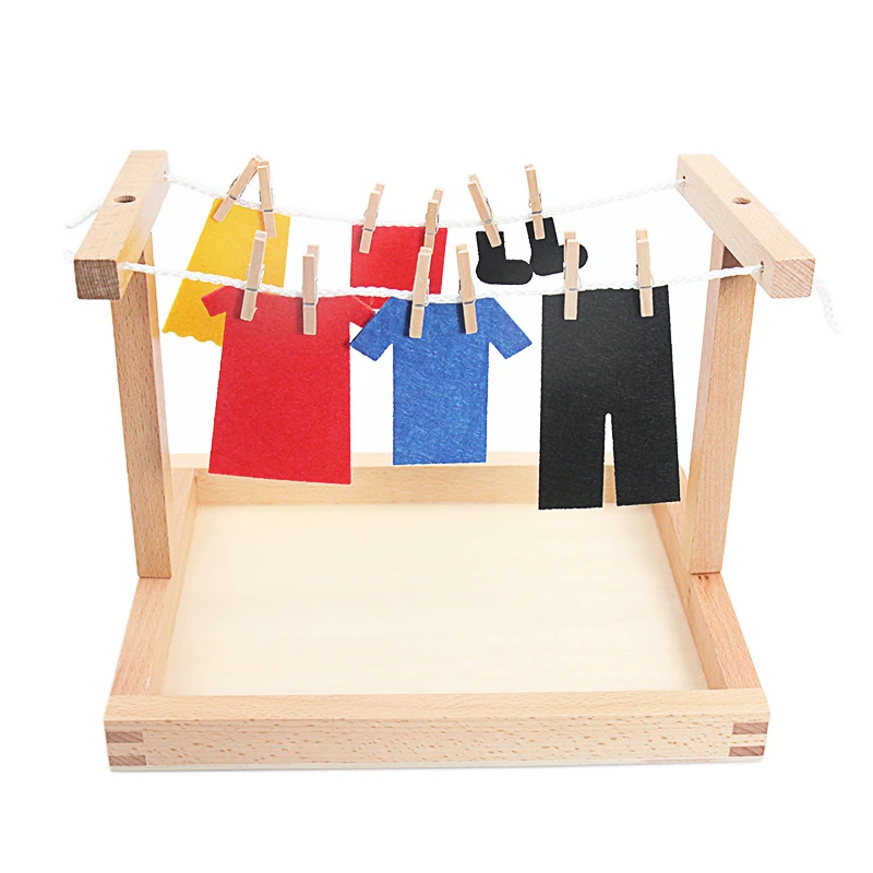 Baju Simulasi Mini DIY Kayu Montessori Bayi Mainan Setelan Baju Bingkai Pengeringan untuk Anak Mainan Latihan Praktek Kehidupan Dasar