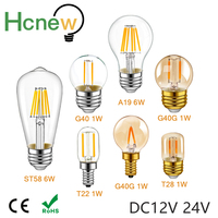 Led Filament Light Low Voltage E12 E14 Led Lamp DC12V 24V T22 G40 A19 ST58 6W LED Light Bulb 2700K RV Locomotive Room Light