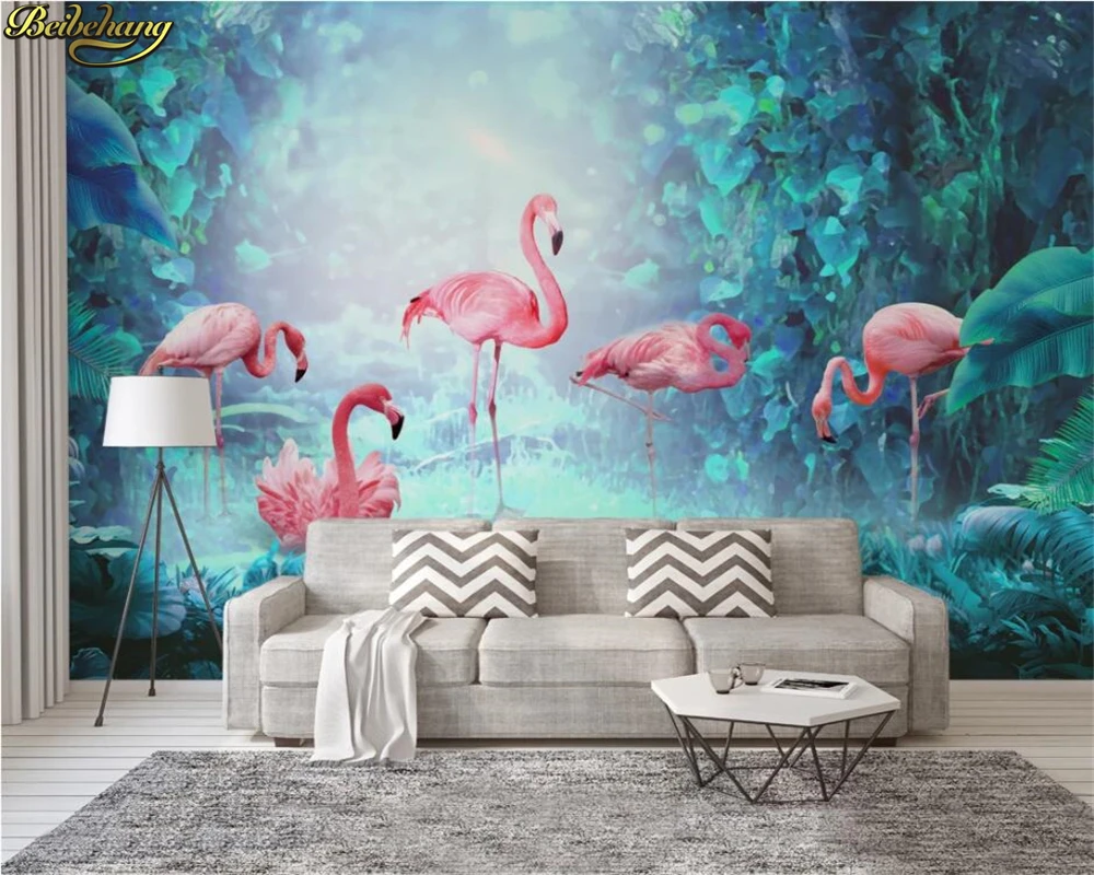 

beibehang Custom 3d wallpaper mural Nordic modern minimalist tropical rain forest flamingo background wall papel de parede