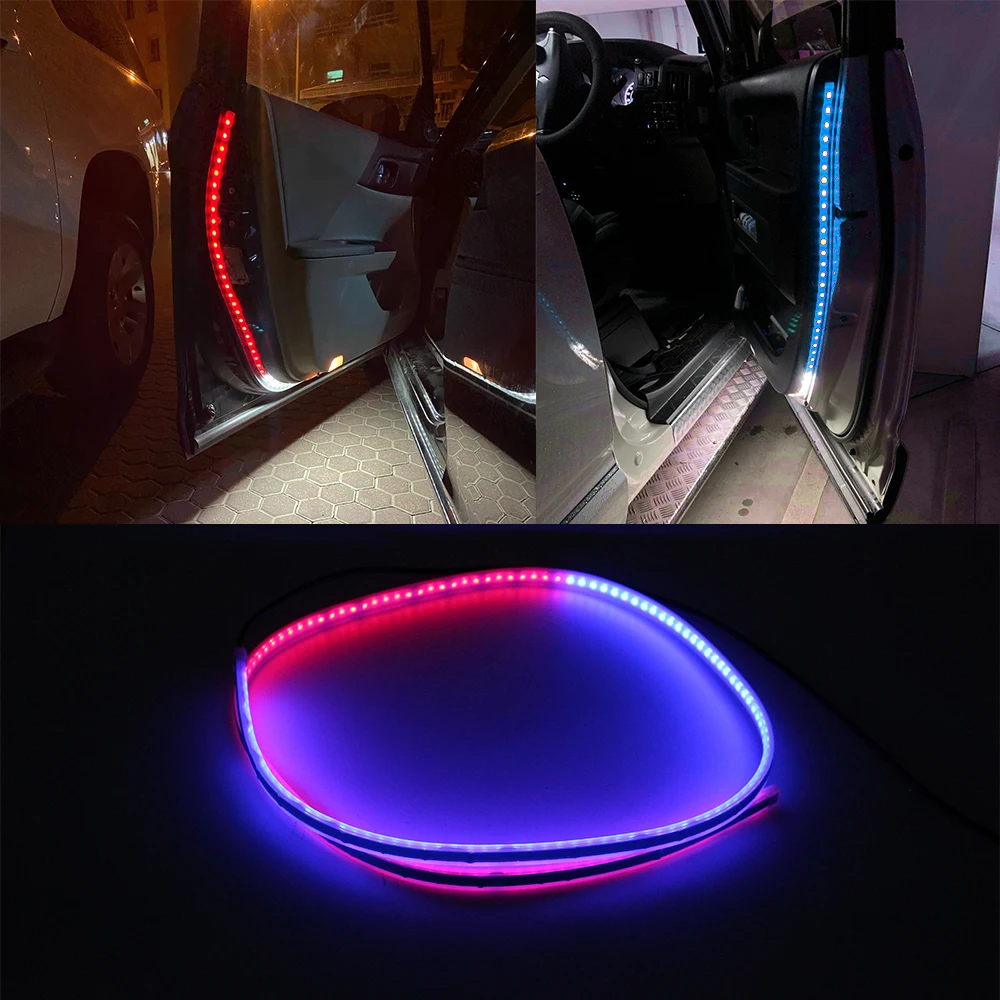 Red&Blue Car Door Warning Light Car Strobe Light 168 LED Light Strip Atmosphere Lamp 1.2m 12V Tail Light