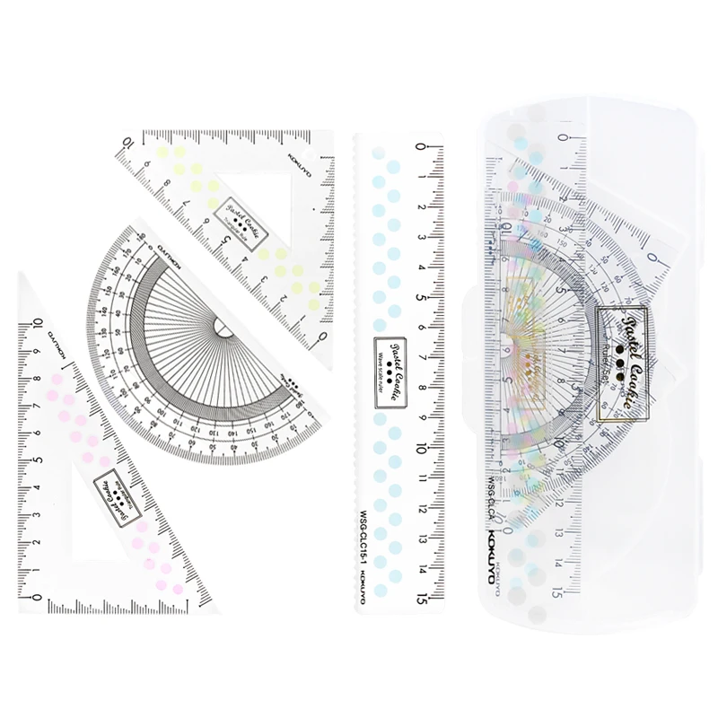 Japan KOKUYO Pastel Cookies Series Acrylic Four-Piece Ruler Triangle Ruler + Protractor + Wave Ruler Exam Set  WSG-CLCA