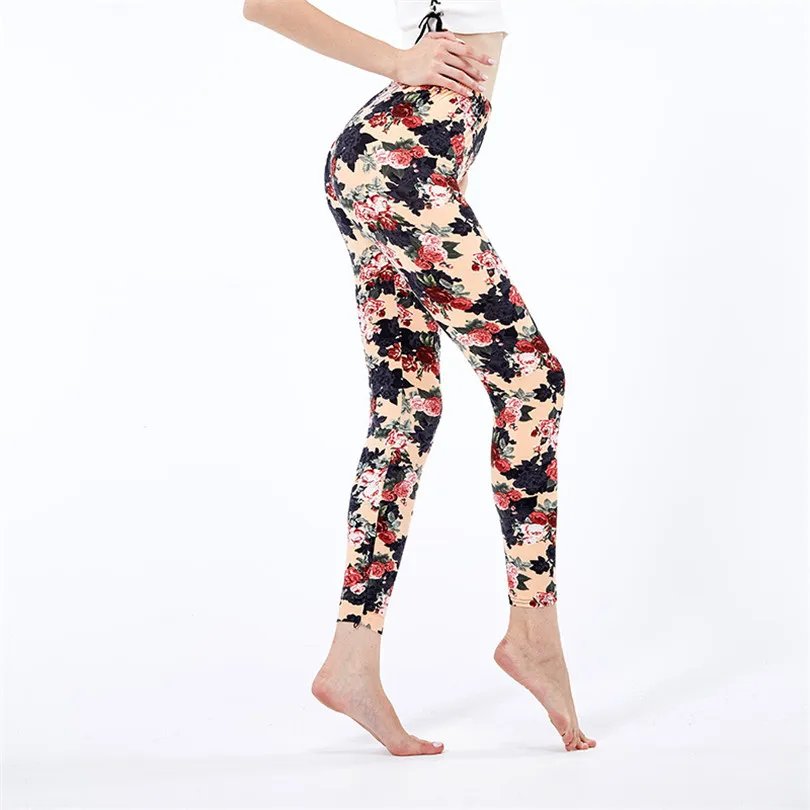 VISNXGI Womens Workout Leggins Sport Female Running Trousers High Waist Fitness XXXL Work Out Pants Spandex Flowers Print Bottom